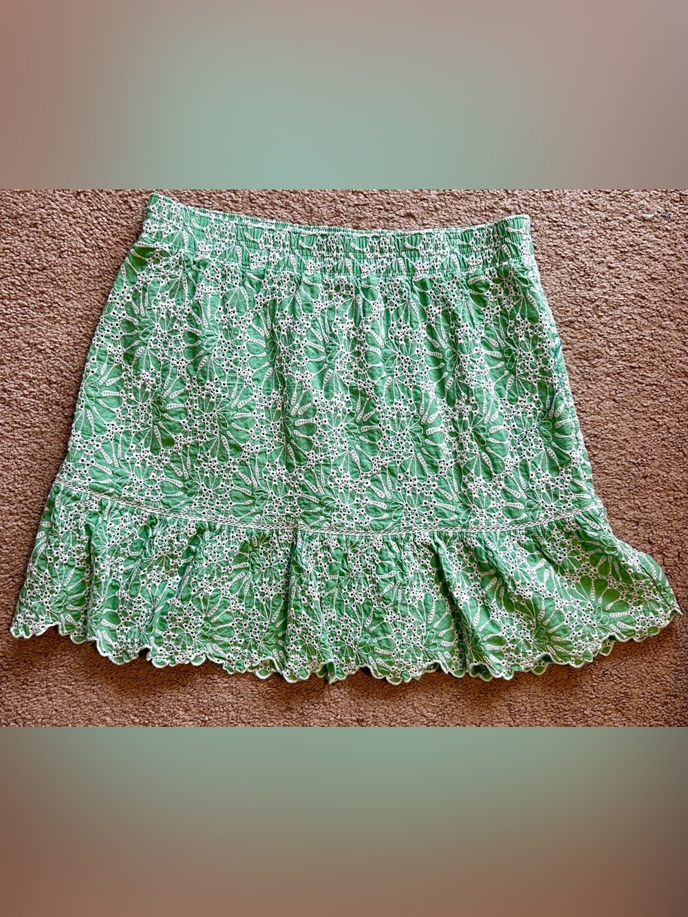 LOFT Green Embroidered Tiered Skirt